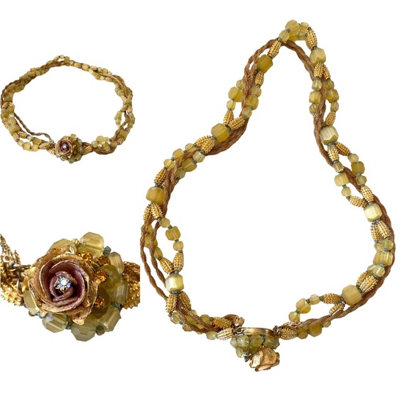 VINTAGE HATTIE CARNEGIE GLASS BEADED THREE STRAND TORSADE NECKLACE 20 3/4” - Picture 13 of 16